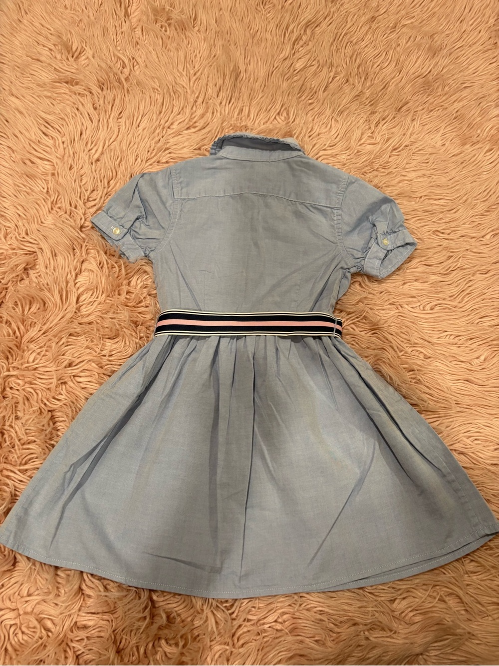 Ralph Lauren Light Blue Cotton Shirt Dress with Striped Ribbon Belt - Picture 4 of 4